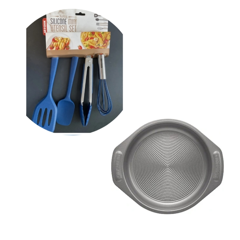 BUNDLE OF 2 Circulon Nonstick Bakeware 9" and Art & Cook 4 Piece Silicone Mini